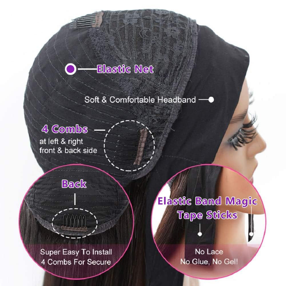 Headband Wig Human Hair Body Wave Headband Wigs for Black Women 12 Inch None Lace Front Wig Human Hair Wear and Go Glueless Wigs Machine Made Brazilian Virgin Human Hair Headband Wigs Natural Color