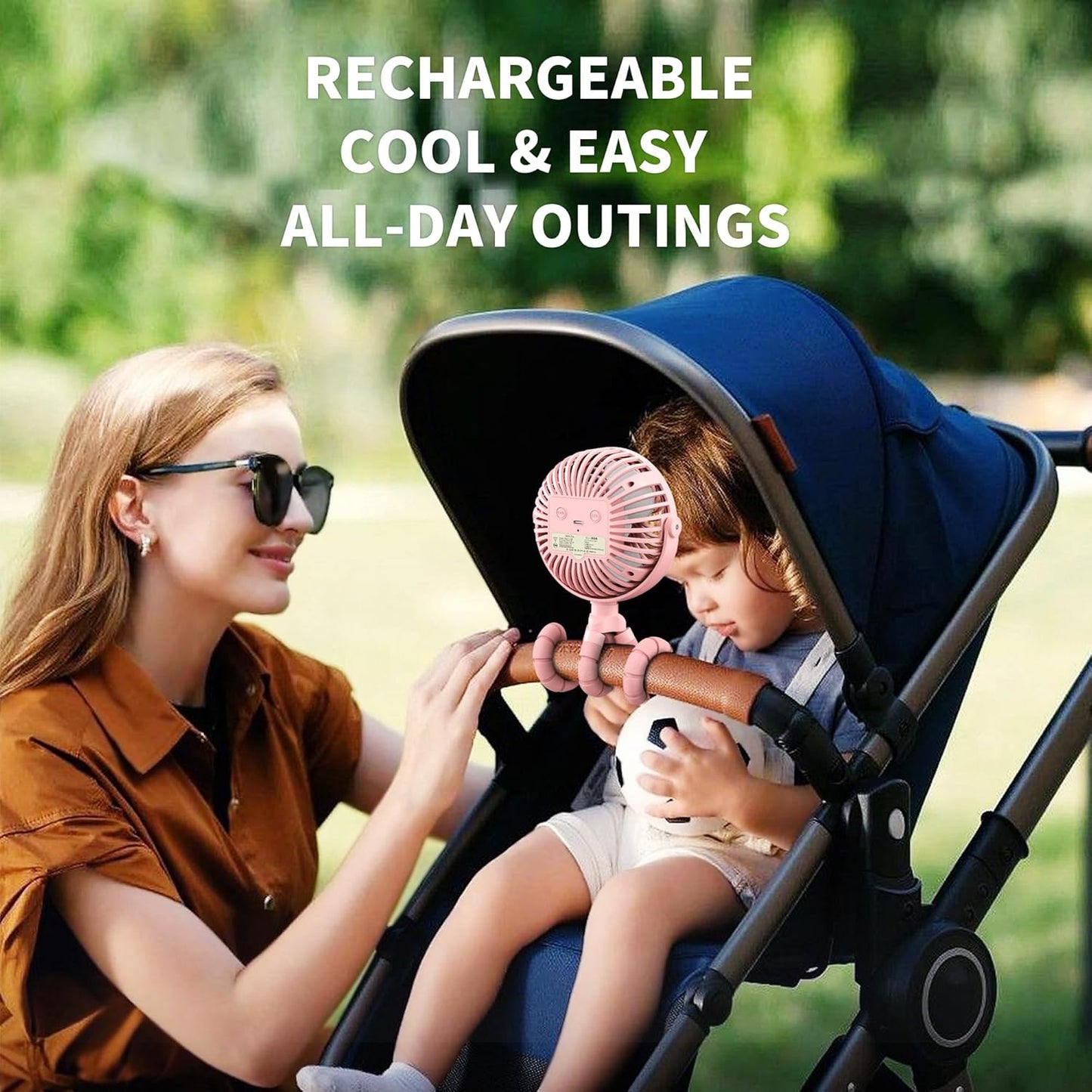 Battery Operated Stroller Fan Flexible Tripod Clip on Fan with 3 Speeds and Rotatable Handheld Personal Fans for Car Seat Crib Bike Treadmill (Pink)