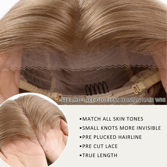 Ash Blonde Human Hair Wigs Short Light Brown Bob Wig 13X4 HD Transparent Lace Frontal Wig 180% Remy Brazilian Hair for Women Preplucked 12 Inches