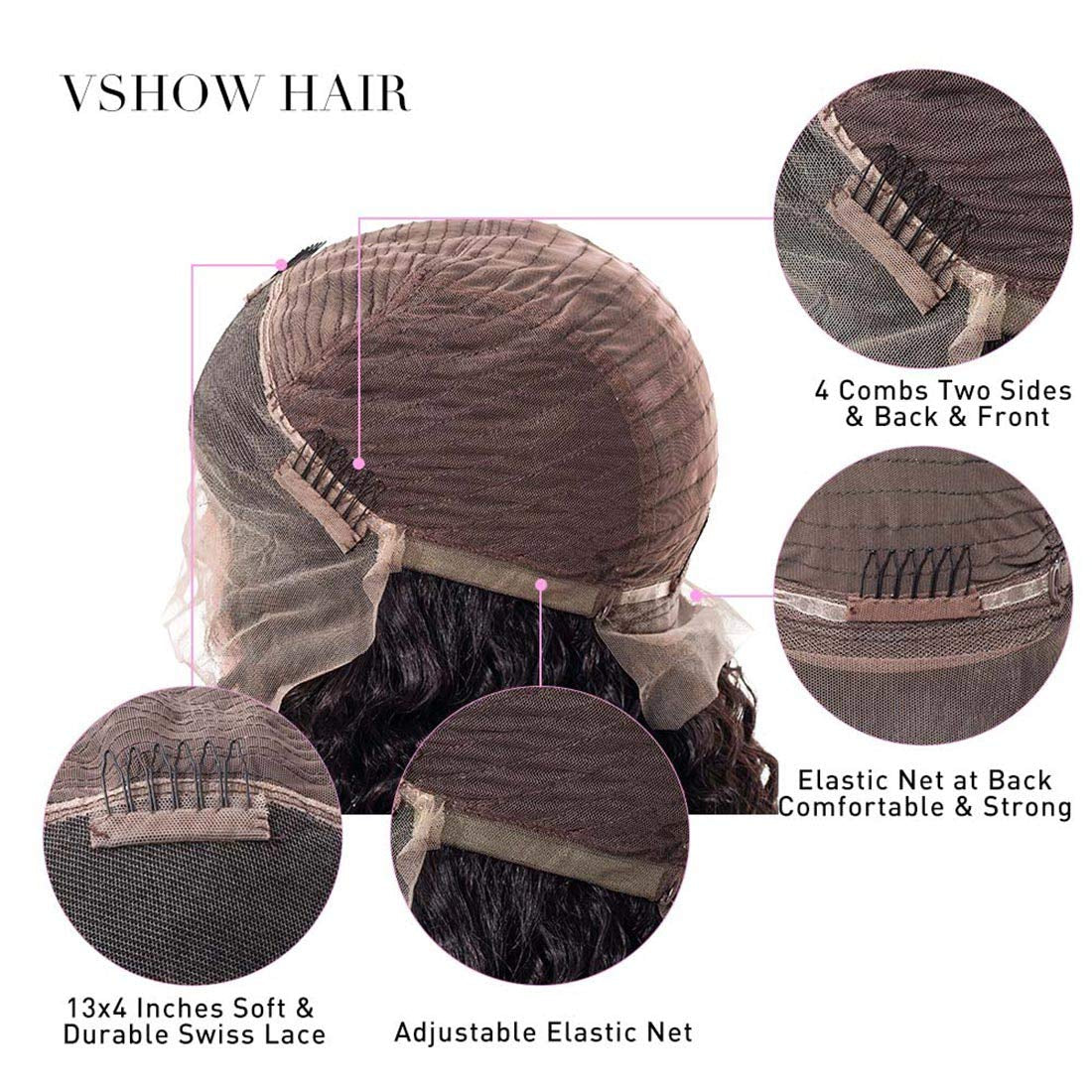 VSHOW Hair Lace Front Pre-Plucked Wigs Human Hair Indian Deep Wave Wet and Wavy Virgin Hair 130% Density 18 Inches for Black Women