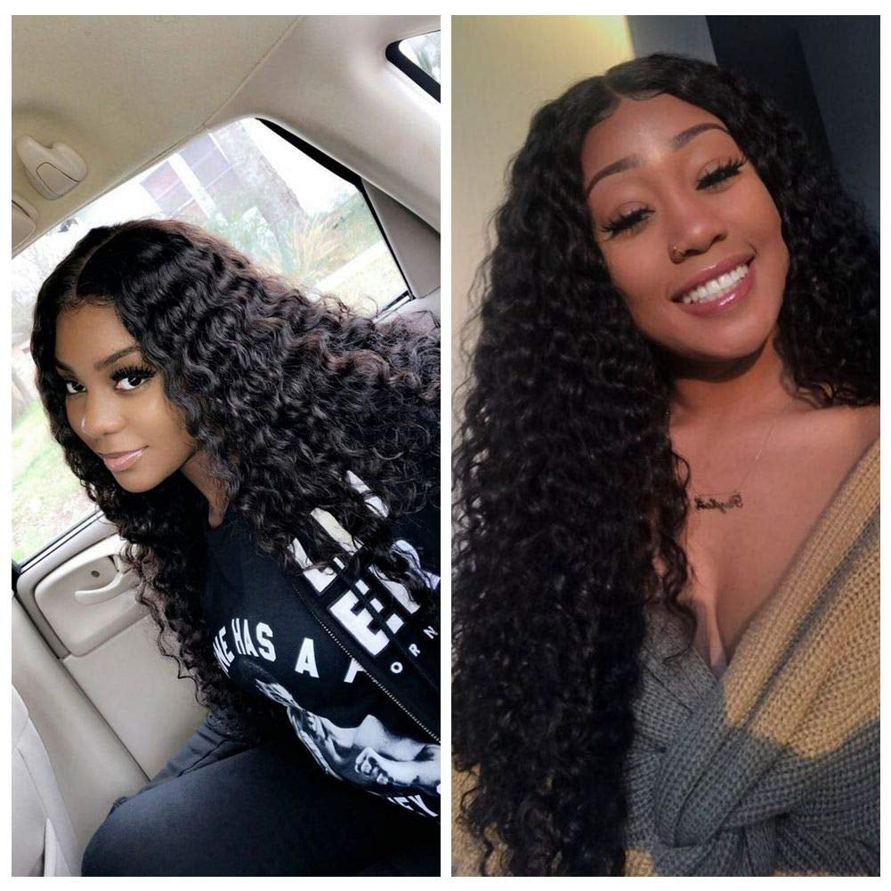 VSHOW Hair Lace Front Pre-Plucked Wigs Human Hair Indian Deep Wave Wet and Wavy Virgin Hair 130% Density 18 Inches for Black Women