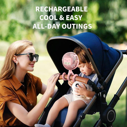 Battery Operated Stroller Fan Flexible Tripod Clip on Fan with 3 Speeds and Rotatable Handheld Personal Fans for Car Seat Crib Bike Treadmill (Pink)