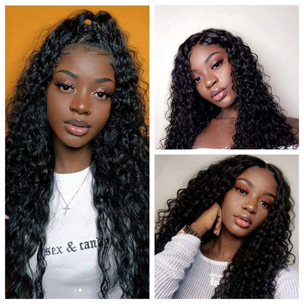 VSHOW Hair Lace Front Pre-Plucked Wigs Human Hair Indian Deep Wave Wet and Wavy Virgin Hair 130% Density 18 Inches for Black Women