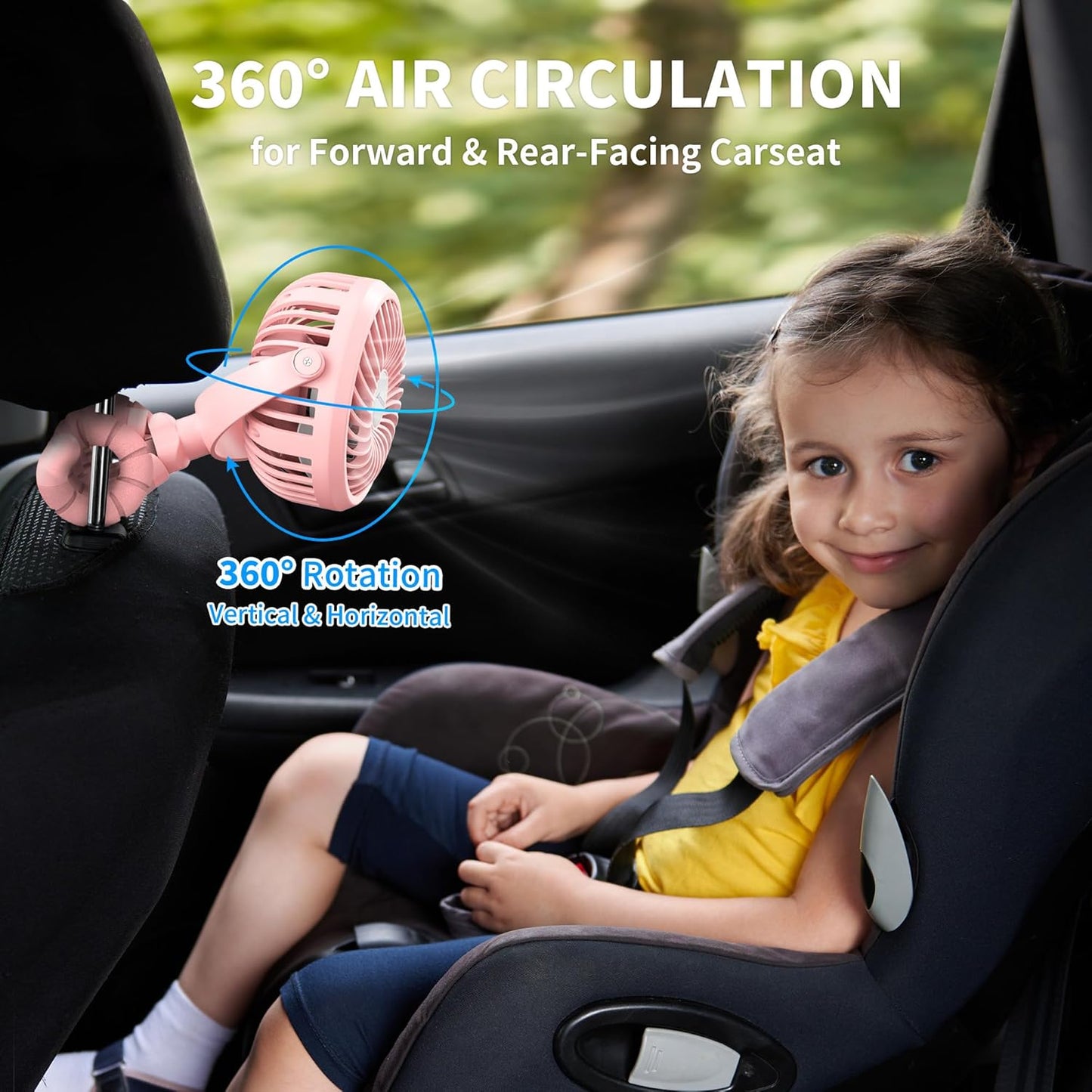 Battery Operated Stroller Fan Flexible Tripod Clip on Fan with 3 Speeds and Rotatable Handheld Personal Fans for Car Seat Crib Bike Treadmill (Pink)