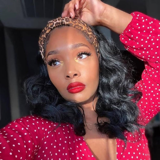Headband Wig Human Hair Body Wave Headband Wigs for Black Women 12 Inch None Lace Front Wig Human Hair Wear and Go Glueless Wigs Machine Made Brazilian Virgin Human Hair Headband Wigs Natural Color